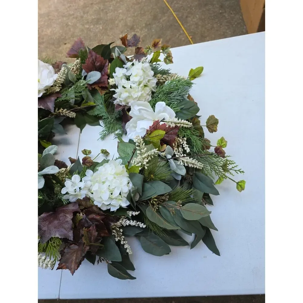 Handmade Wreath All Seasons Evergreen Peonies Carnation Ivy 28